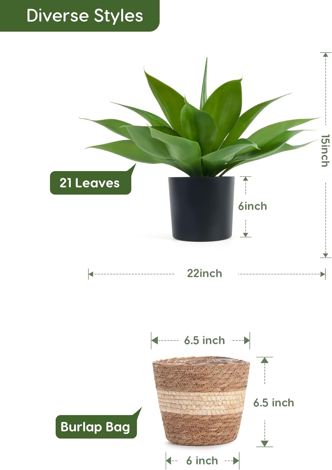 Velener Fake Agave with Rattan Pot, Artificial Plant Outdoor Agave - Fake Sucuulents Plants for Indoor and Outdoor Decor(16 Inch)