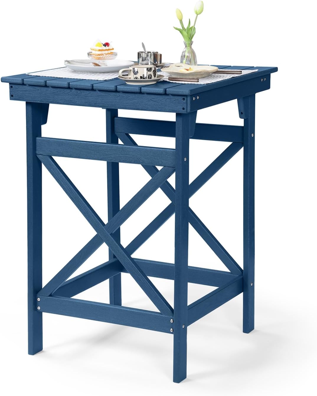 HDPE Outdoor Bar Table, 41" Adirondack Outdoor Bar Height Table, All Weather HDPE High Top Pub Table, Square HDPE Patio Bar Tables for Balcony, Deck, Backyard, Poolside, Navy