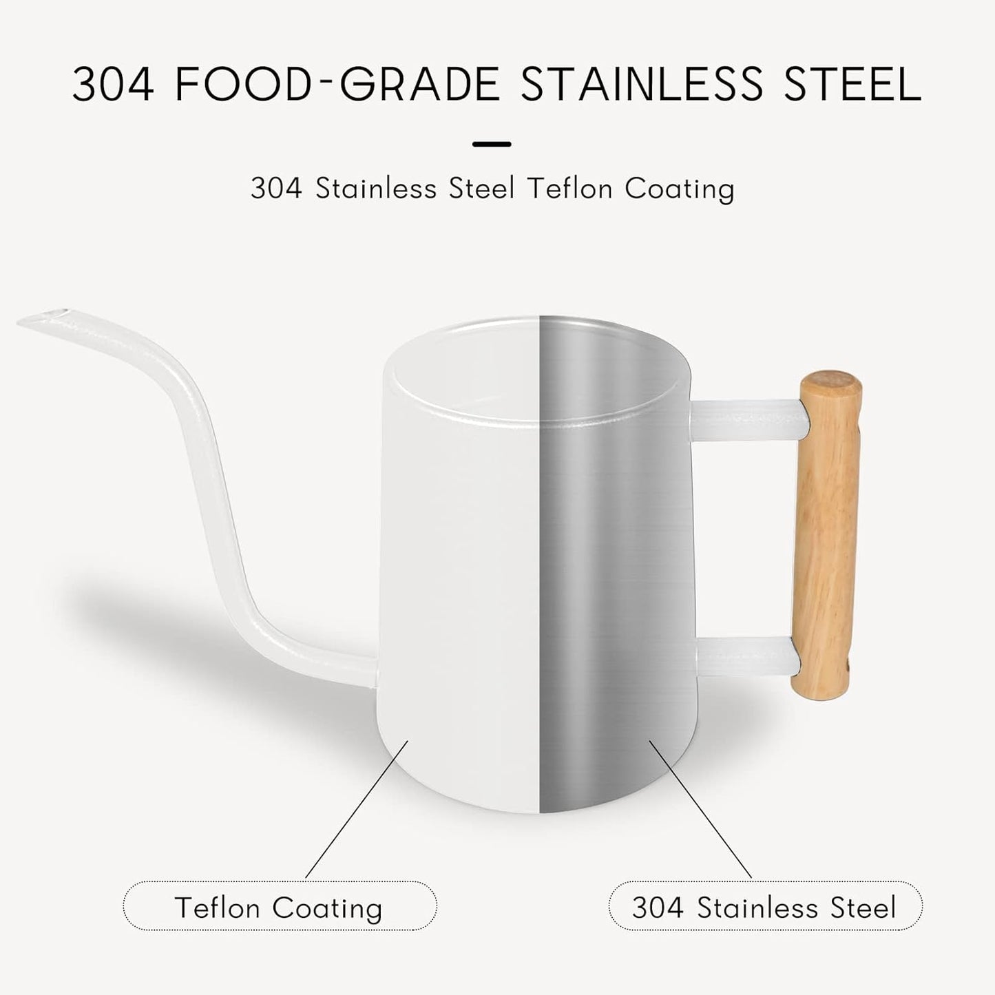 Watering Can Indoor Plants, 35 oz/1000 ml Metal Stainless Steel Watering Can Pot with Long Spout for Indoor House Plants Bonsai Outdoor Garden Flower Decorative (White)