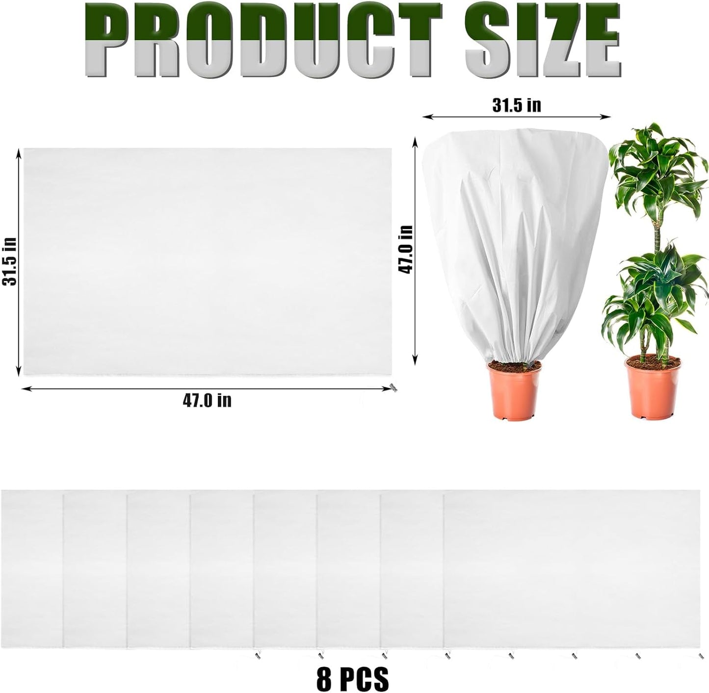 8 Pcs Plant Covers Frost Protection Bag 47" x 31.5" Winter Reusable Plants Jacket with Drawstring Shrub Protection Wraps Bags Frost Blanket for Winter Outdoor Garden Plants