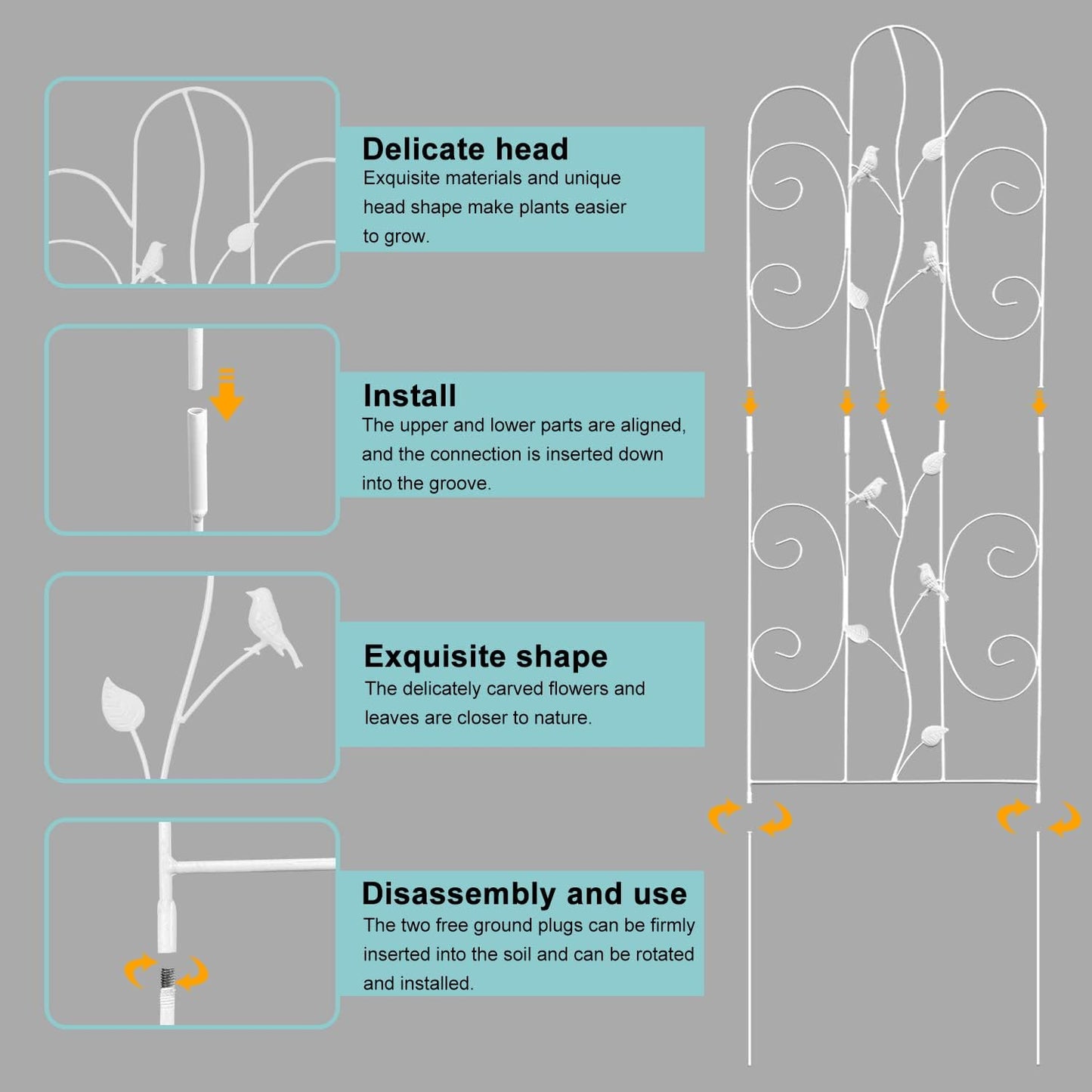 2 Pack Metal Garden Trellis for Climbing Plants Outdoor 61''x 18.5" Rose Flower Support Rustproof Sturdy Leaves Garden Trellis for Vegetables Trellis for Potted Plants - White