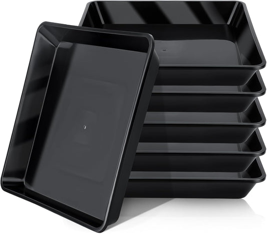 GREANER 6 Packs Square Plant Saucer, Plant Water Dray Tray, Durable Thick Plant Pot Dish for Flower Pot, Plastic Plant Tray to Catch Water for Indoor Outdoor(10 Inch, Black)