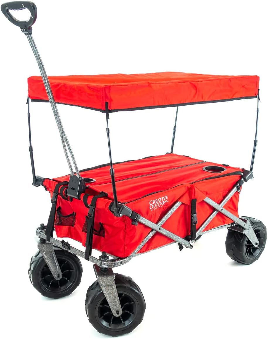 Creative Outdoor Push Pull Stroller Wagon, Beach Hauler XXL with Canopy, Collapsible and Portable Heavy Duty Folding Cart, Supports up to 200lbs Weight Capacity, Giant 10" Wheels