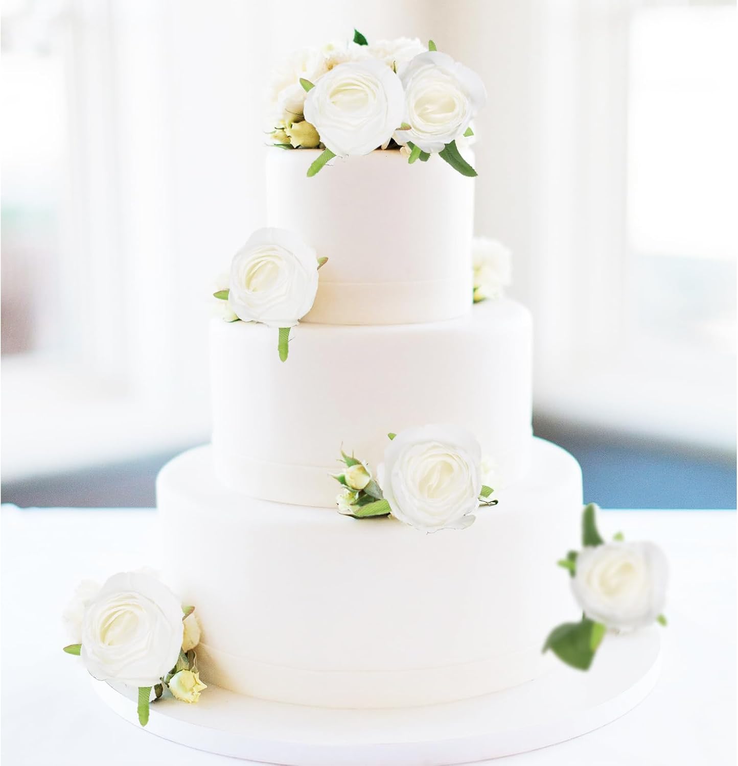 12 pcs White Roses Artificial Flowers Vintage Burnt Edge Rose 20" Realistic Silk Roses Bouquet with Long Stem for Wedding Party Floral Centerpieces Decoration (White)