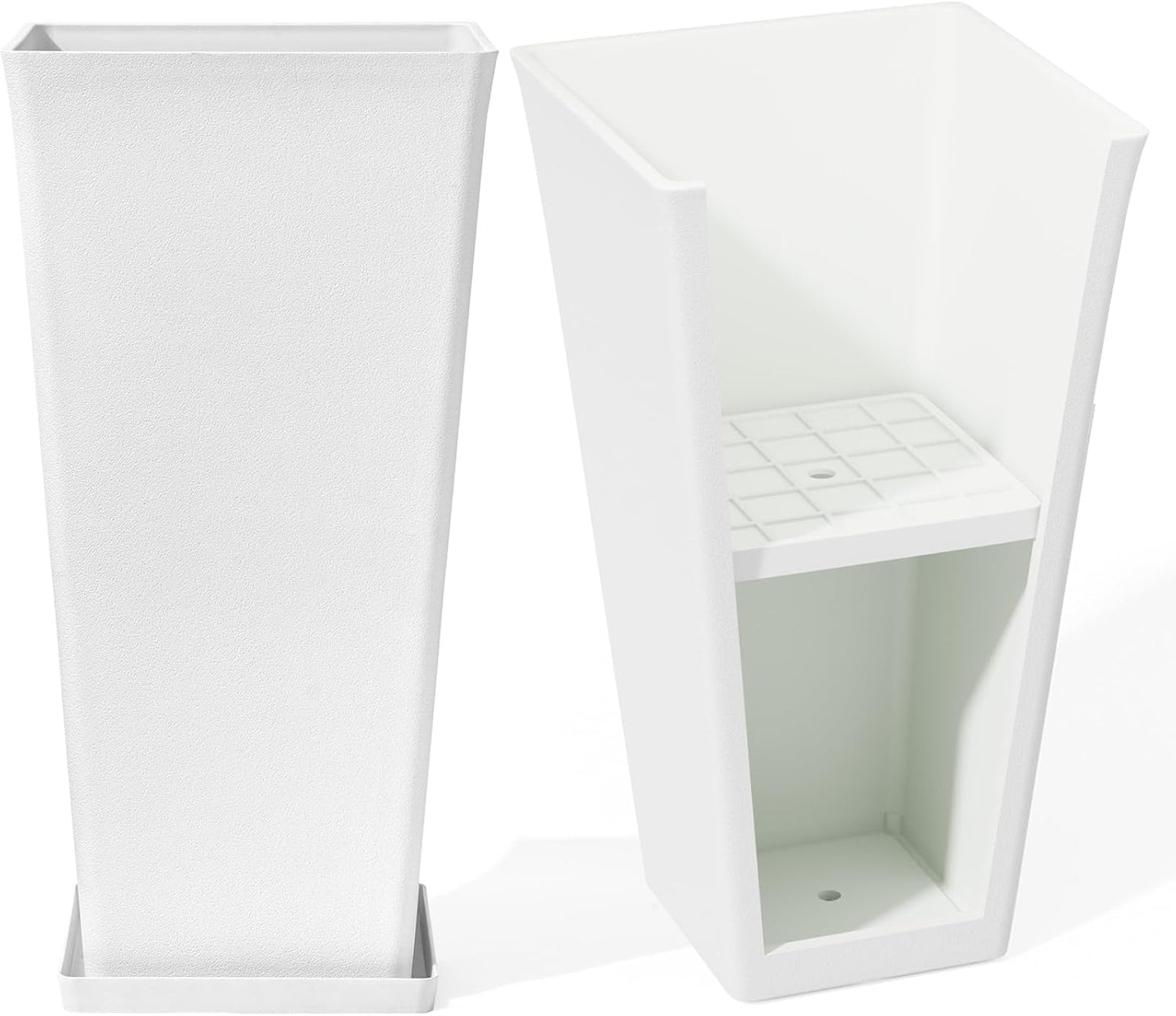 LA Jolie Muse 30 inch Tall White Planters Set of 2,Indoor/Outdoor Rectanglar Large Planters,V Shaped Taper Planters for Front Door.