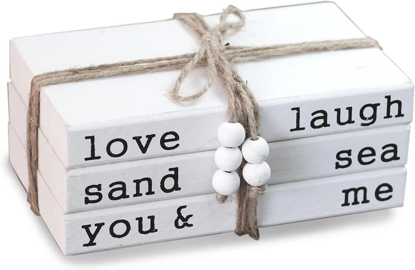 Love Laugh Sand & Sea You and Me Book Decor-Modern Farmhouse Decorative Book Stack for Coffee Table-Center Table Decorations for Living Room-Housewarming Gifts
