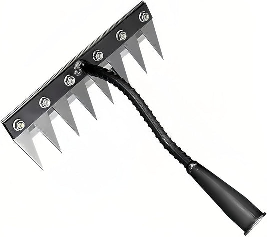 Gardenia Iron Weeding Rake, Iron Rake 2.0 for Gardening and Weeding, Detachable Double-Edged Blade Design Carbon Steel Heavy-Duty Weed Rakes,Hand Weed Puller Tools for Lawn Yard Garden Farm (8 teeths)