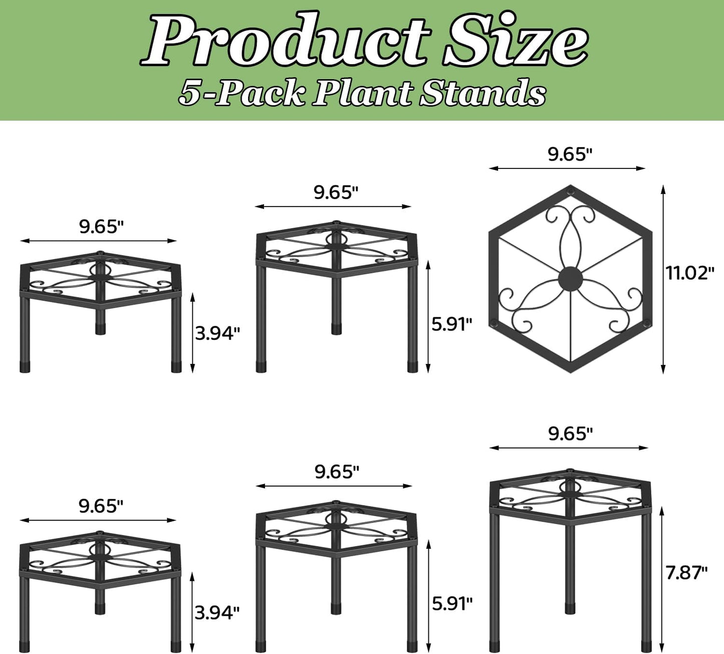 Small Metal Plant Stand indoor - 5 Pack Black Short Flower Pot Stand, Heavy Duty Anti-Rust Iron Shelf for Outdoor Home Patio Garden