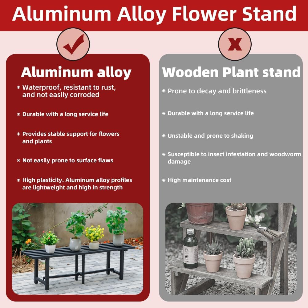Chic & Robust 300 LBS Capacity Aluminum Plant Stand - Your Indoor & Outdoor Plant Display Solution, Size: L47.2 x W11.4 x H13.8 inch.