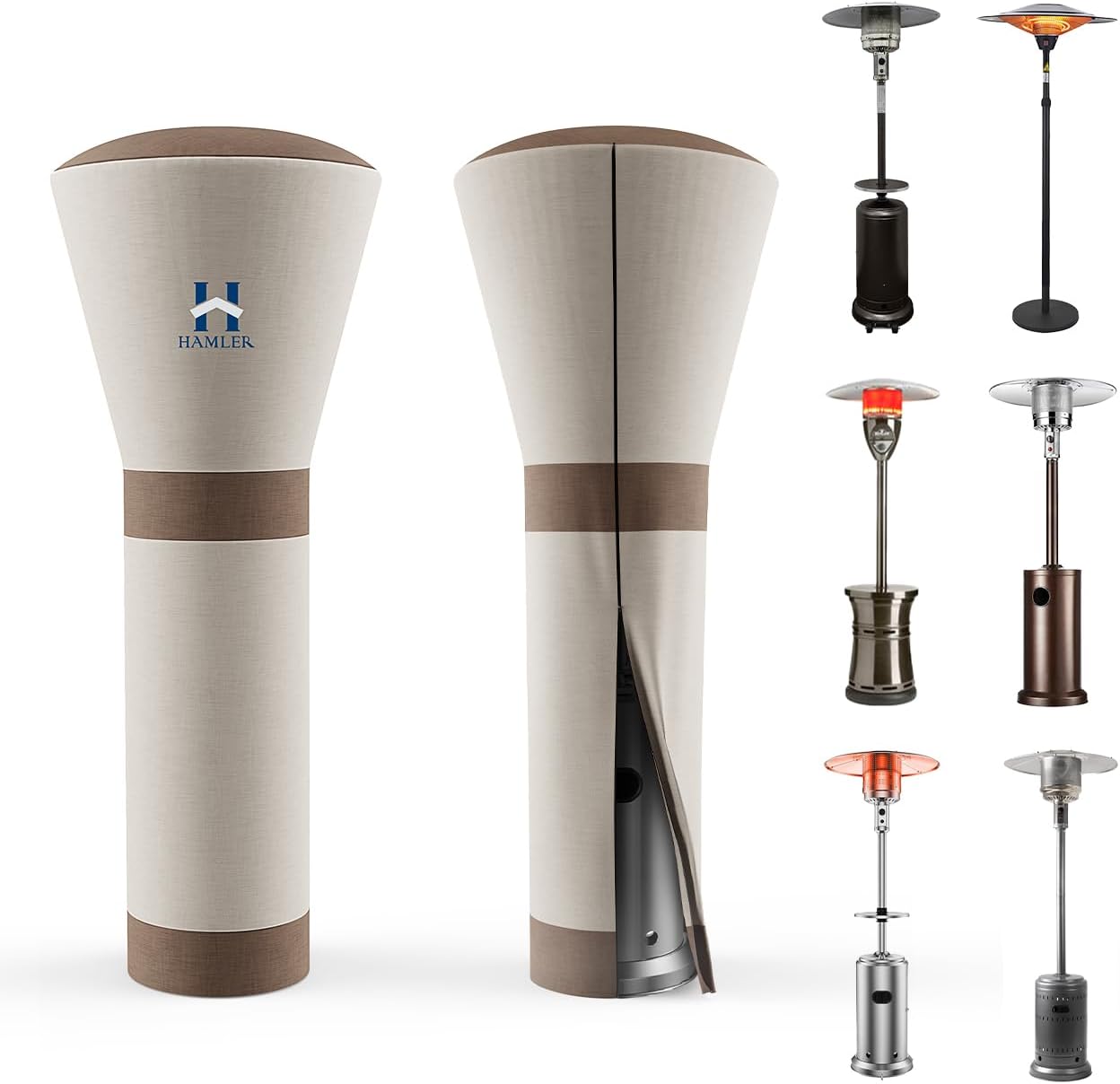 HAMLER Patio Heater Covers, Outdoor Heater Covers Waterproof with Zipper, Outdoor Patio Heater Cover Fits up to 95"H x 34"W x 19"W, Heavy Duty Heater Covers for Standing Heater, Brown & Beige