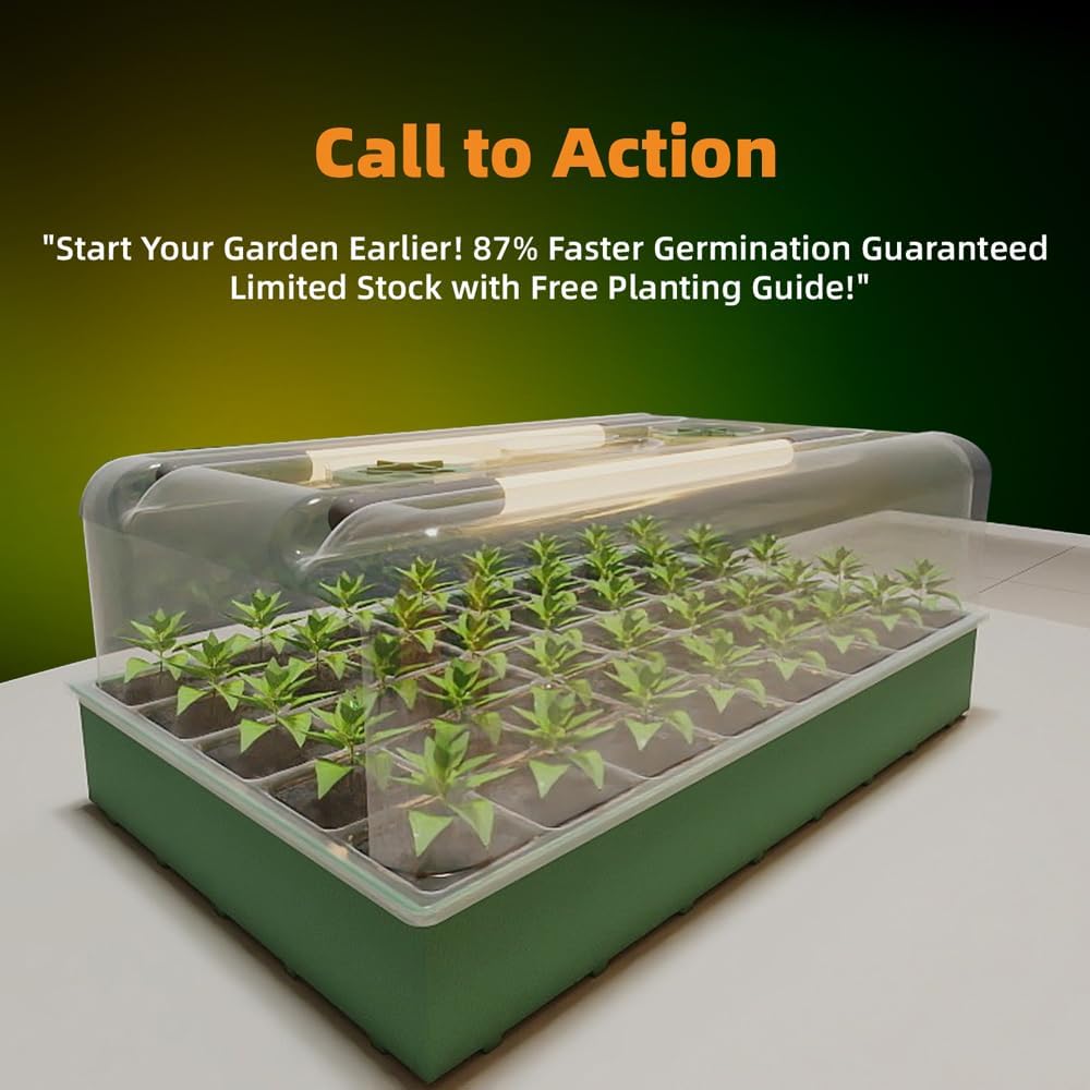 KSONE Seed Starter Tray Kit with Warming Light Strip 40 Cells: Grow Smarter, Faster & Effortlessly with Science-Backed Design for Indoor Greenhouses & Beginner Gardening