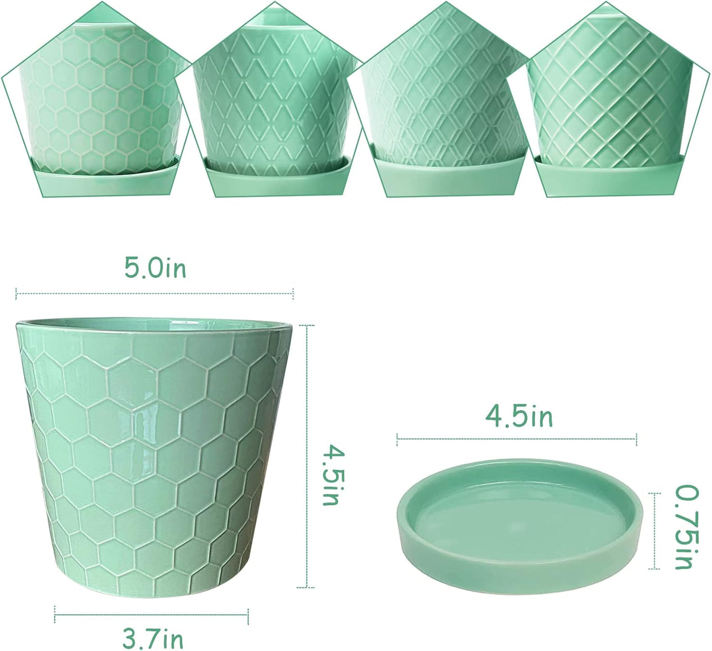 EFISPSS Flower Planter –5 inch Ceramic Plant Pots with Drainage Holes and Ceramic Tray - Gardening Home Desktop Office Windowsill Decoration Gift Set of 4 - Plants NOT Included