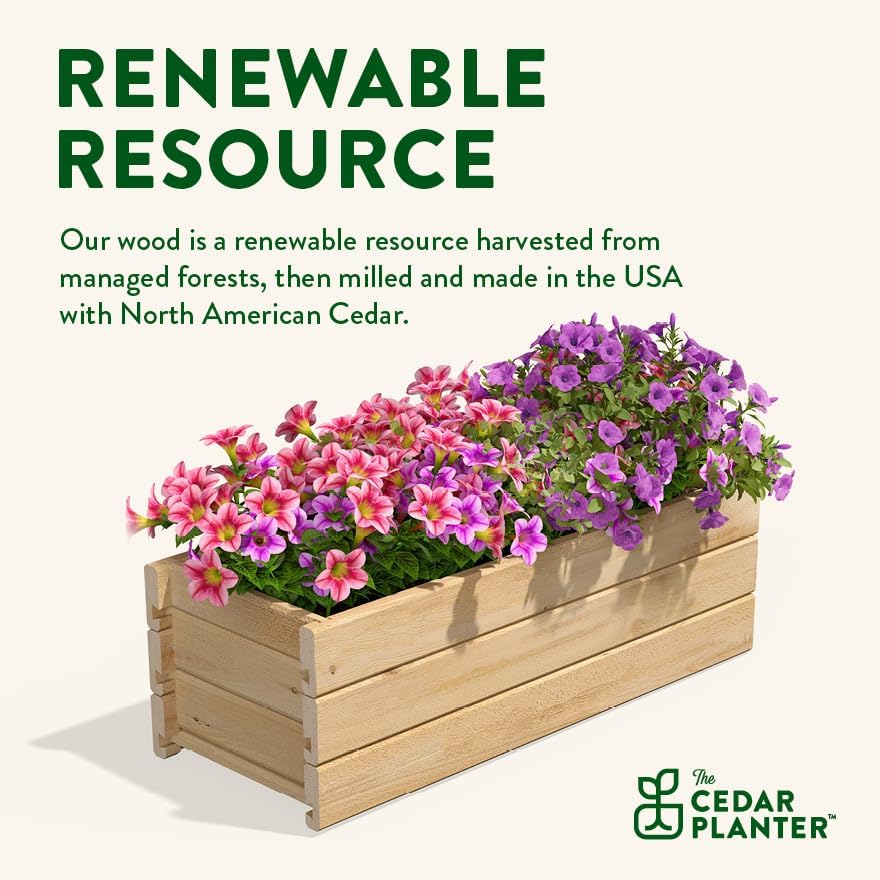Greenes Fence Cedar Wood Planter Box, 32" x 11" x 10" - Made in USA with North American Cedar