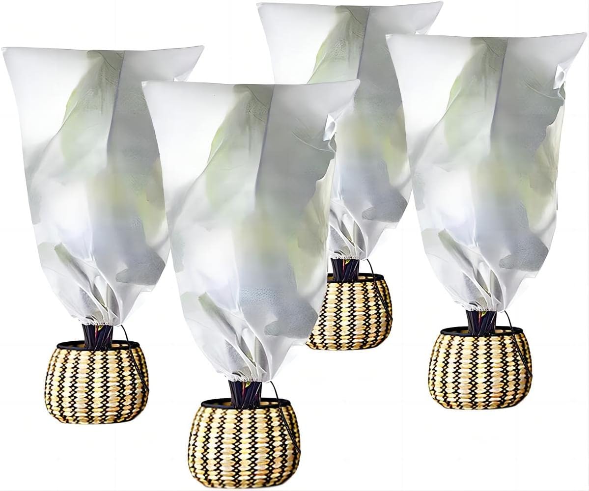 Agfabric Plant Covers Freeze Protection 72"x72"x12" 0.9oz Freeze Cloths for Plants Plant Frost Protection Covers Drawstring Bags Shrub Jacket Warm,White,4 Pack