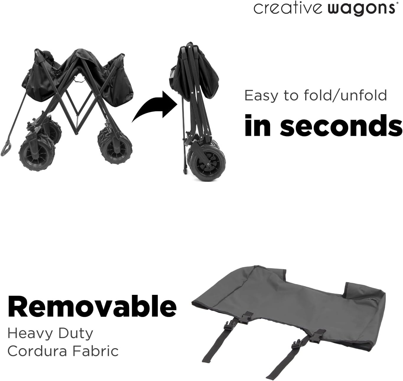 Creative Outdoor Wagon for Kids Push Pull Collapsible Stroller Giant All-Terrain Folding Cart | XXXL Monster Series Wagons | Beach Park Garden & Tailgate | Multiple Color Options (Black)