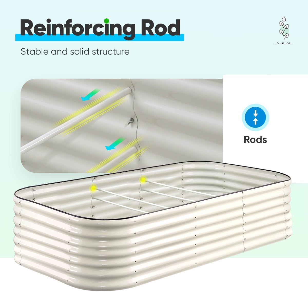 Quictent Galvanized Tall Raised Garden Bed Kit, 8x4x2 ft Oval Large Planting Box Rubber Strip Edging, for Vegetables Outdoor Strengthened by Crossbar (Beige)