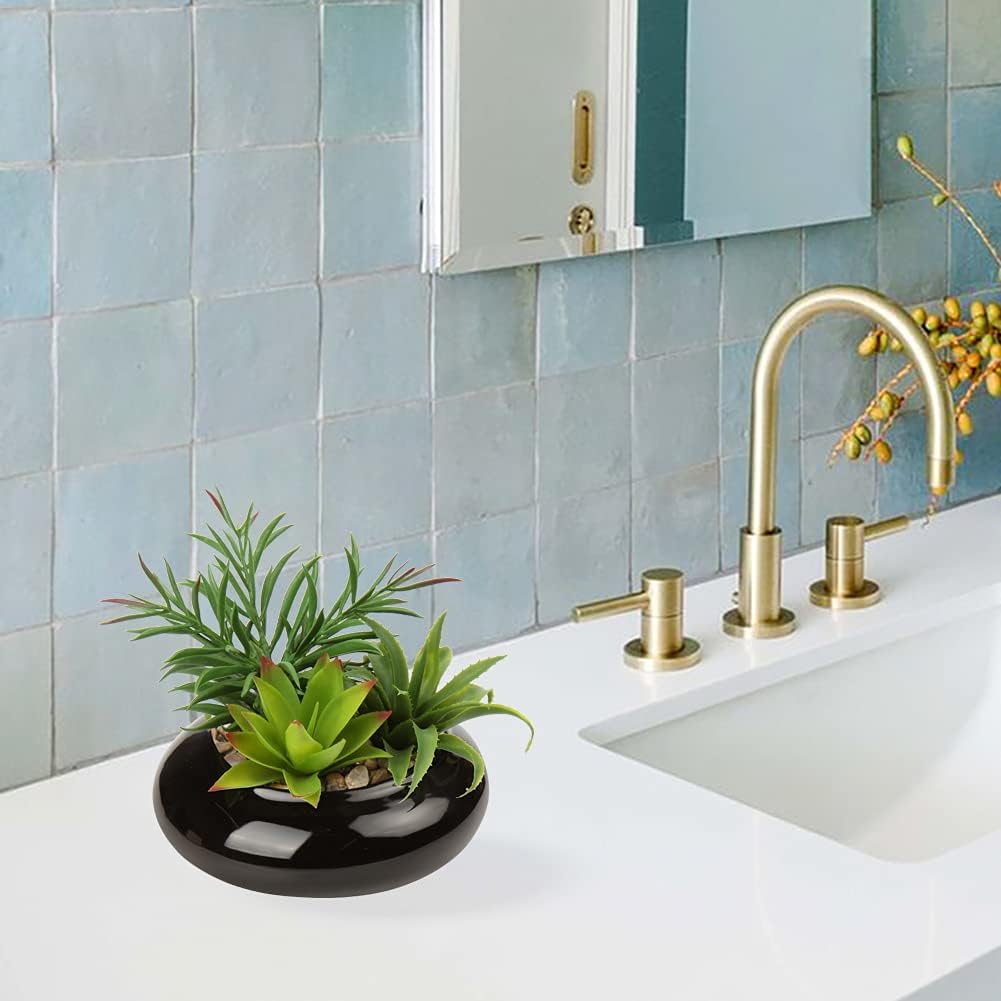 Hollyone Large Artificial Succulents Plants Faux Succulents in Pots Fake Succulent Potted Plants with Black Ceramic Pot for Home Decor Office Desk Bathroom Living Room Indoor & Outdoor Decorations