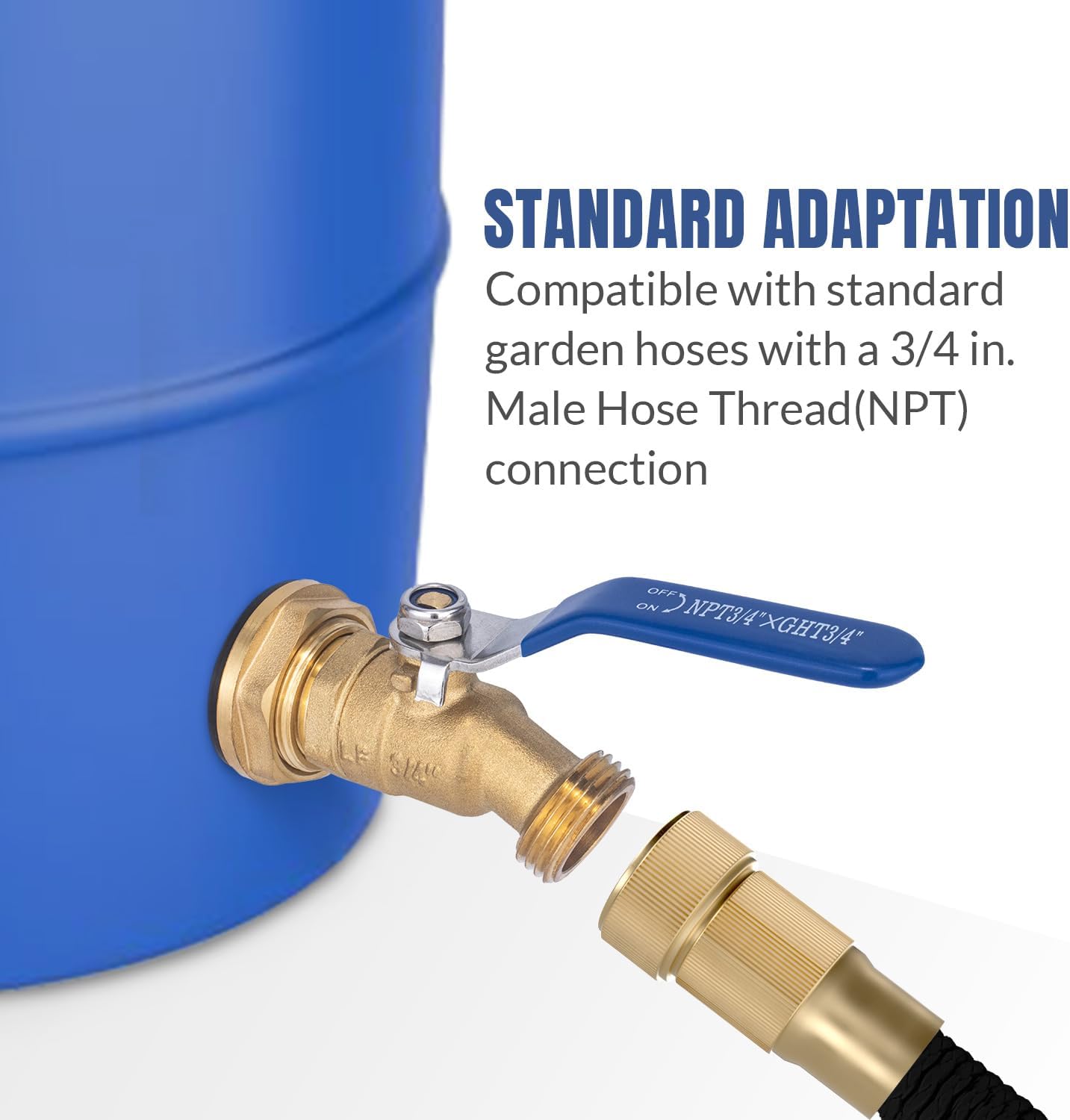 Brass Water Container Rain Barrel Spigot Kit Lead-Free Spigot Kit 55 Gallon Water Tank Ball Valve,3/4"Inlet to 3/4"GHT Male Thread Outlet Suitable for Garden Hose Thread Connection
