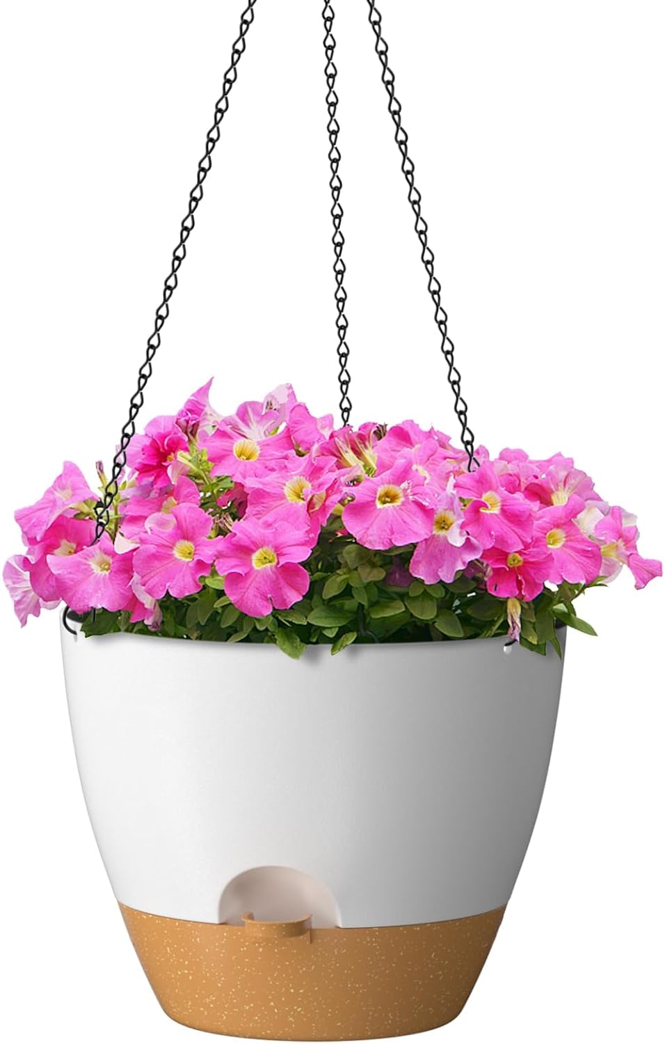 ZMTECH 12 Inch Hanging Planters for Indoor Outdoor Plants, 1 Pack Self Watering Hanging Plant Pots with Drainage Holes and Removable Saucer, Plastic Flower Hanging Pots with Watering Lip (White)