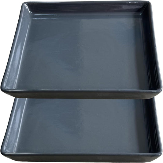 Square Plant Saucer 6 Inch 2 Pack，Plant Trays for Pots, Gray Ceramic Plant Saucers for Indoors Outdoors, Plant Drip Tray 4 6 8 10 12 14 Inch