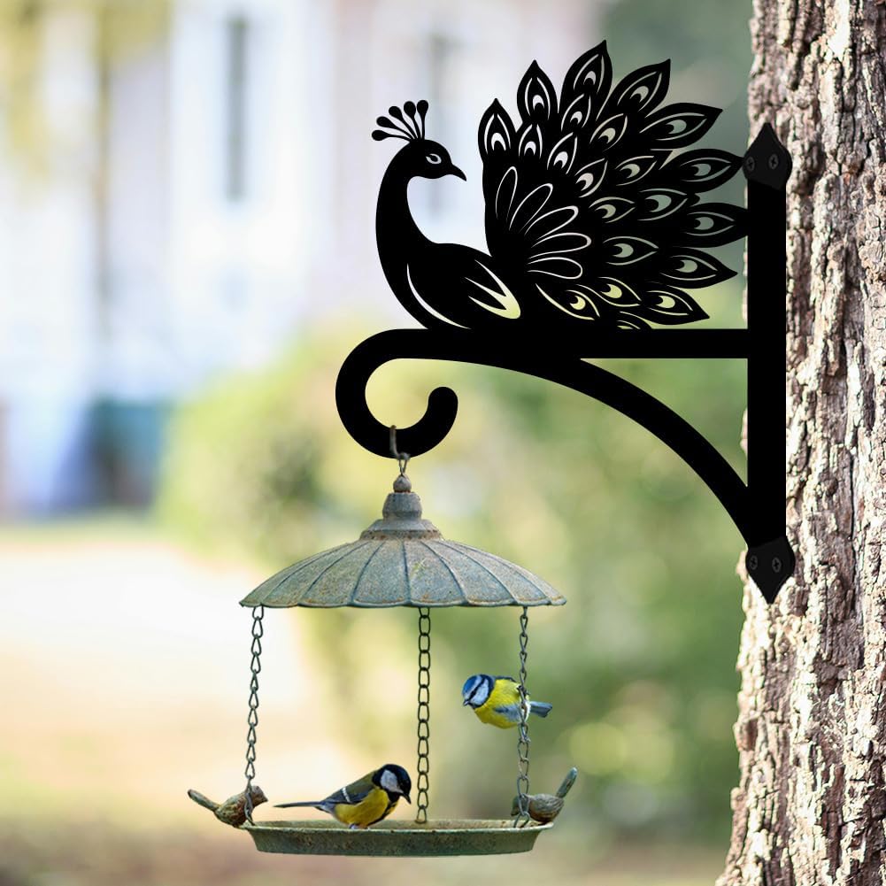 peacoblue Iron Plant Hangers Hooks for Outdoor Indoor Hanging Plants Flower Fern Pots Lantern Bird Feeder Wind Chime,12"x15.5" Weather Resistant Metal Wall Holder for Porch Garden Farmhouse(Peacock)