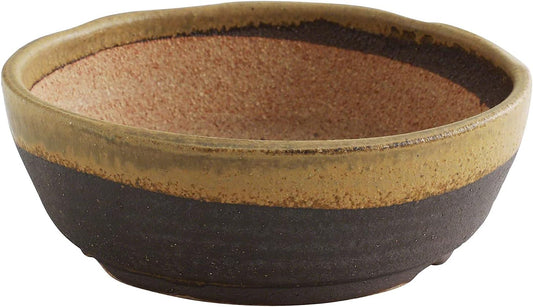 Wazakura Shigaraki Series Yellow Dust Stripe Glazed Ceramic Bonsai Pot Made in Japan, Garden Training Container, Flower Planter, Succulent Bowl - Yellow Sand Small Size