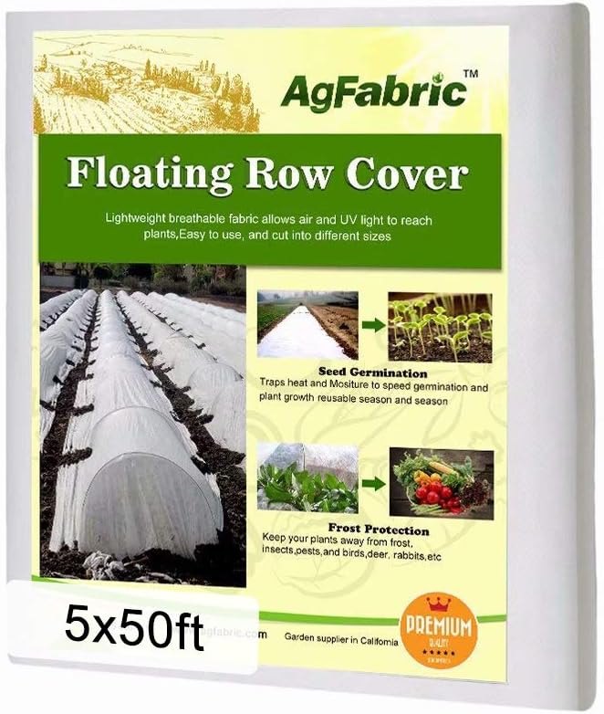 Agfabric Plant Covers Freeze Protection 5'x50' 0.55oz Frost Blankets for Plants Drawstring Bags Shrub Blanket,White