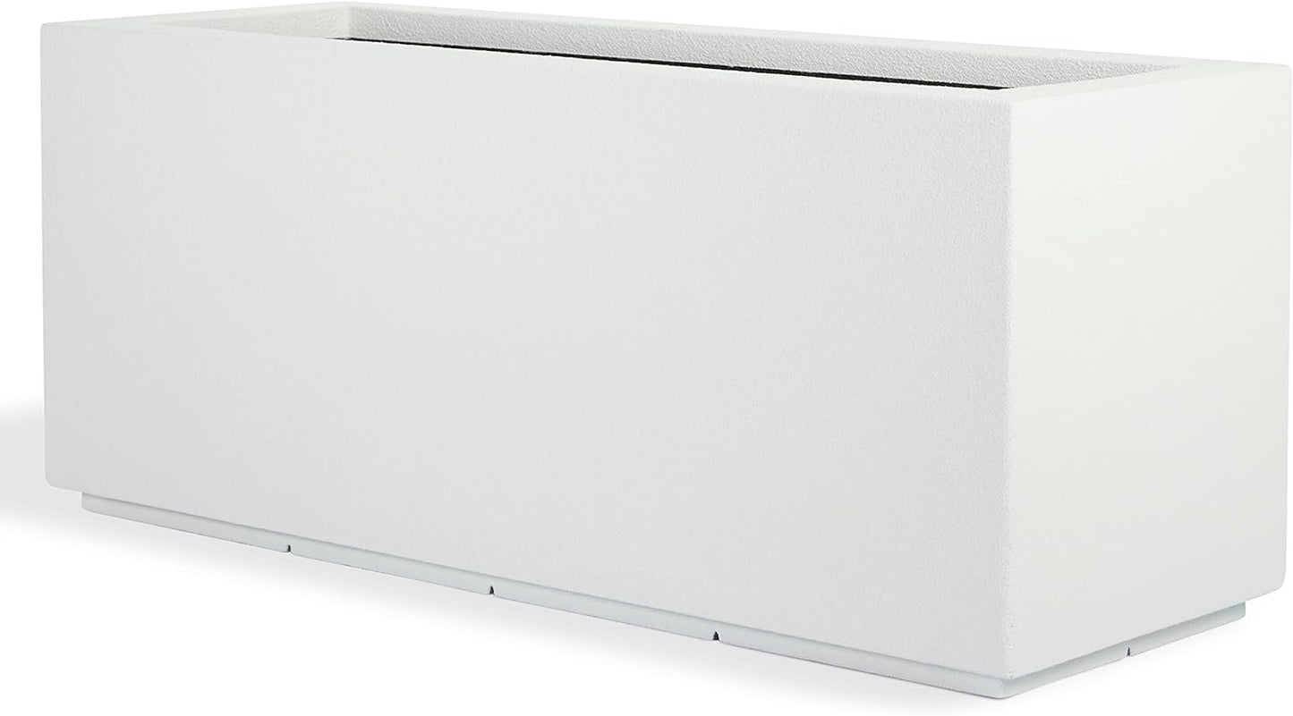 PolyStone Milan Tall Modern Outdoor/Indoor Rectangular Trough Planter, 46" L X 17" W X 19" H, Lightweight, Heavy Duty, Weather Resistant, Polymer Finish, Commercial and Residential (White)