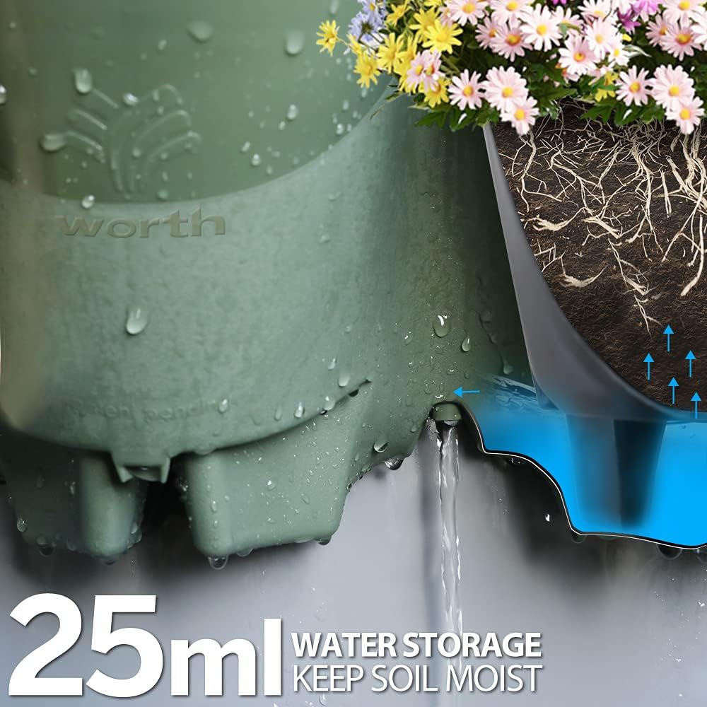 Worth Garden 36 Pockets Self Watering Vertical Planters Indoor Outdoor Living Wall Mounted - 9' Automatic Dripping Irrigation System Hose Kit Stackable Plastic Pot Herb Plants Home Balcony Decoration