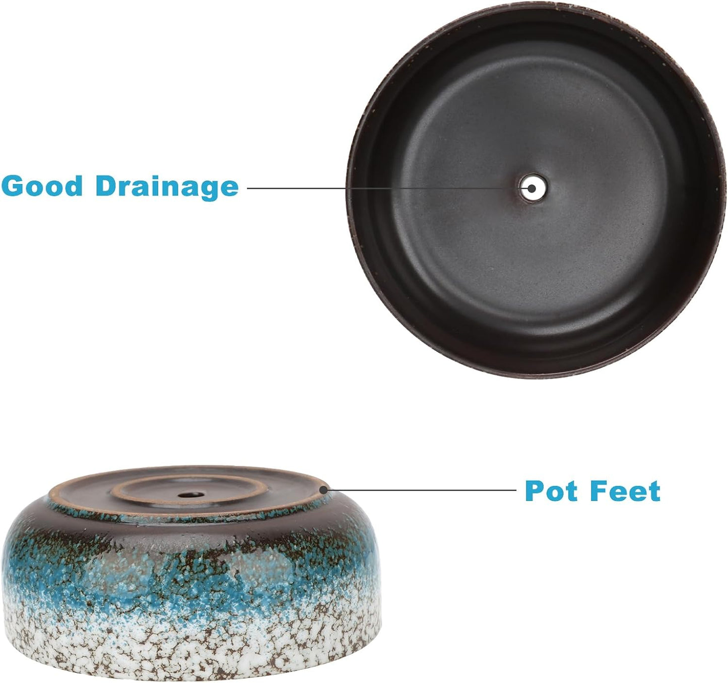 kilolfy Happy Bonsai Pot 6.5 inch Glazed Ceramic Succulent Planter Container