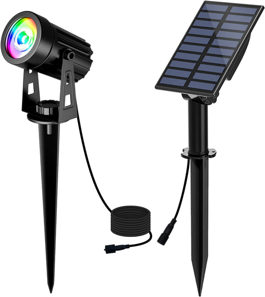 T-SUN RGB Solar Spotlights Waterproof Outdoor, Lights Auto ON/Off Color Changing Wall for Garden, Driveway, Pathway, Pool Area(RGB), 1-IN-1
