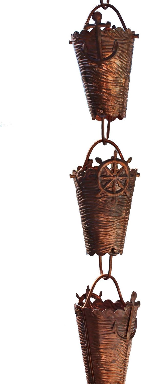 Nautical Cups Copper Rain Chain with Installation Kit - 15 Foot