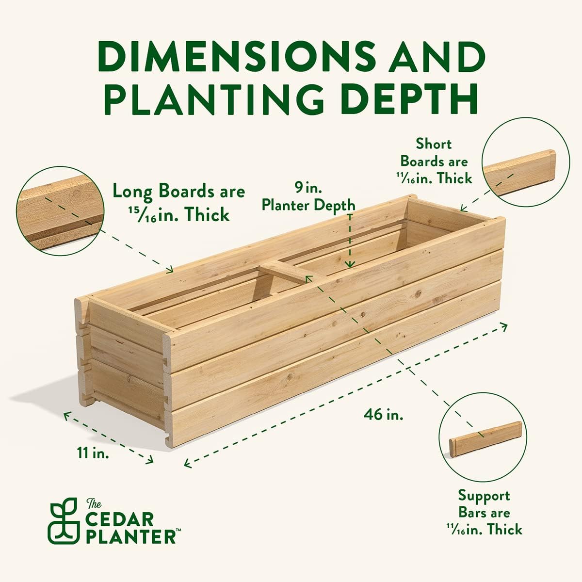 Greenes Fence Cedar Wood Planter Box, 46" x 11" x 10" - Made in USA with North American Cedar