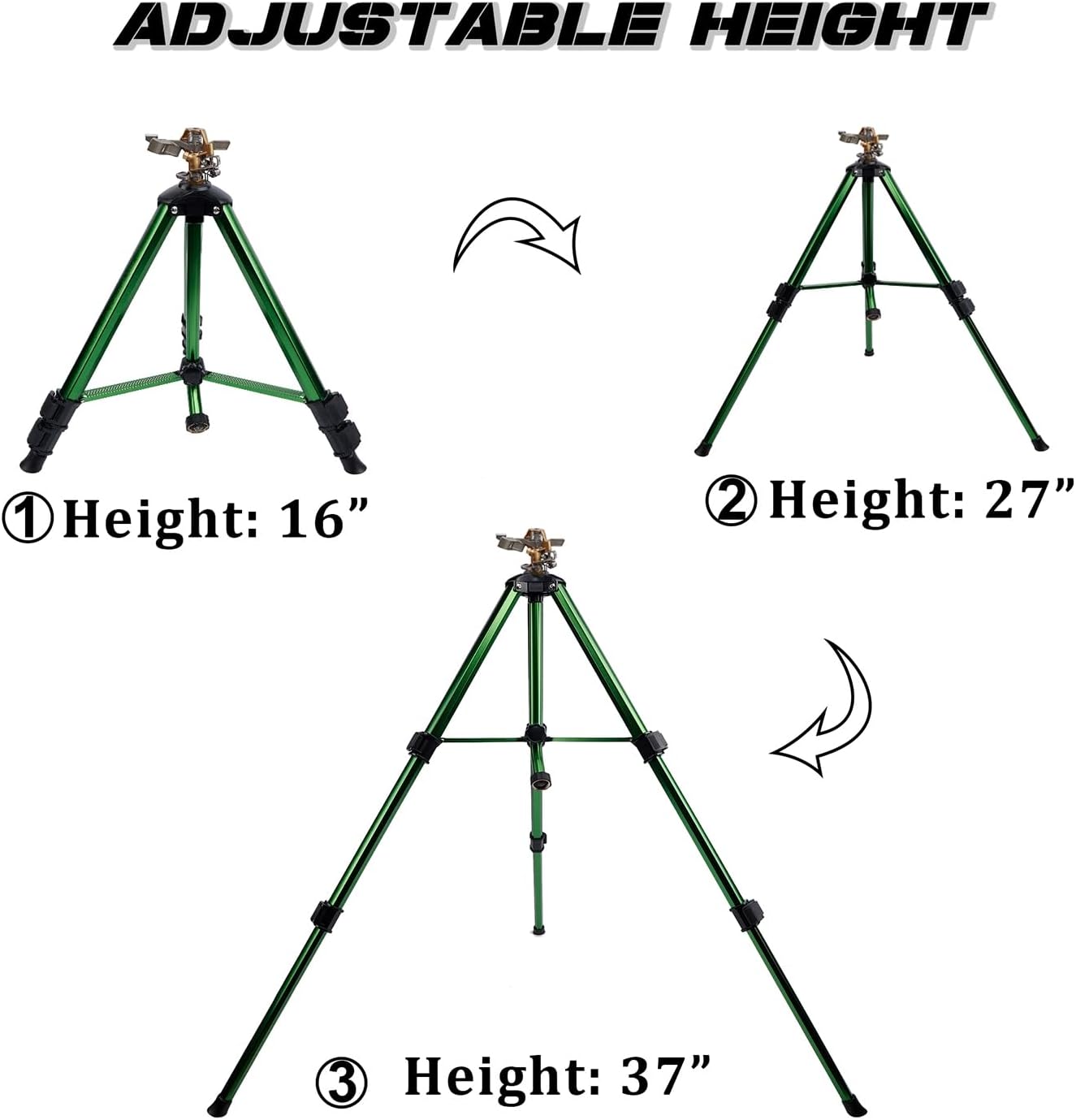 Biswing Impact Sprinkler Head on Tripod Base, Heavy Duty Lawn Sprinklers, 360 Degree Large Area Irrigation, Brass Sprinkler Nozzle & Solid Alloy Metal Extension Legs Flip Locks, 2 Pack