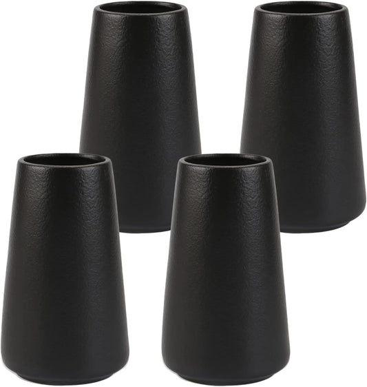 Simple Vase for Flowers Plants, Matte Vases for Modern Table Shelf Home Decor Wedding Boho Decor, 6" H Frosted Elegant Ceramic Vase for Pampas Grass Fluffy Stem Bouquet Lavender Flowers (Black, 4)