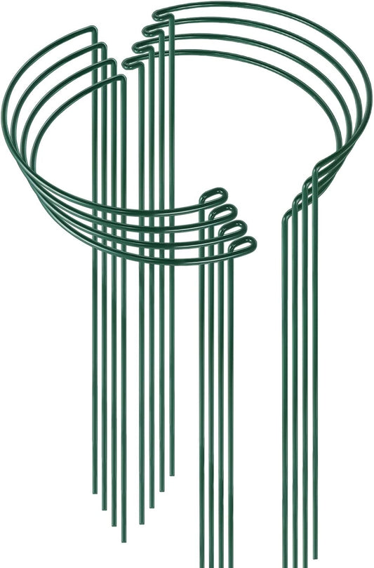HiGift 8 Pack 24 Inch Plant Support Stakes, 10" Wide x 24" High Half Round Metal Garden Plant Stake Peony Support Cage, Green Plant Support Ring Border for Tomato,Hydrangea,Flower Indoor Outdoor