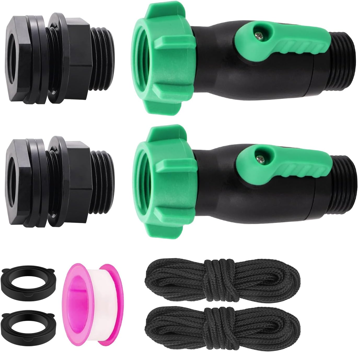 Rain Barrel Spigot Kit 2 Pack High Flow, 3/4" GHT Heavy Duty Plastic Water Barrel Spigot Kit with Bulkhead Fitting, Water Rain Barrel Diverter Kit for Outdoor Plastic Bucket (180 degrees)