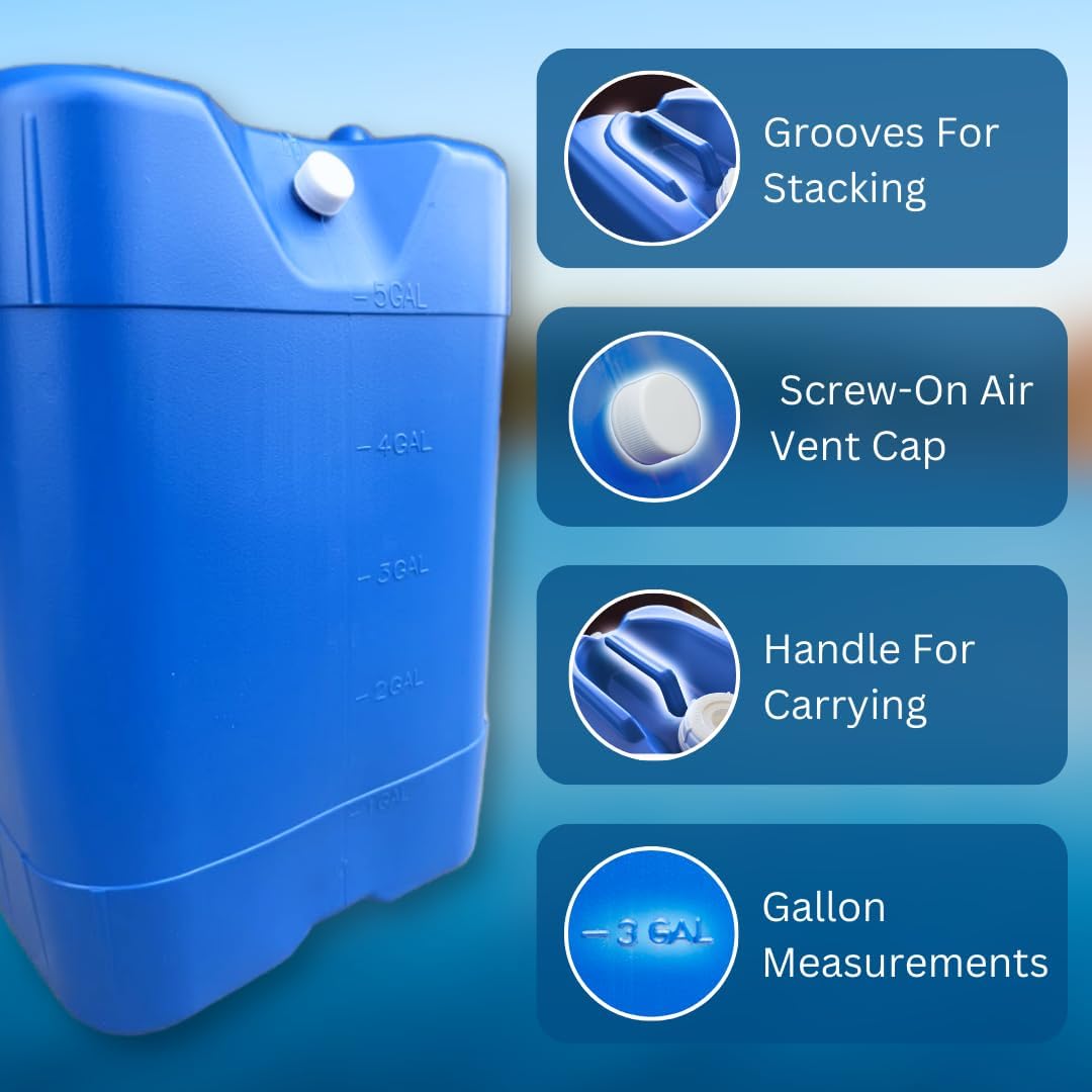 5-Gallon Stackable Water Storage Containers, 5 Gallons Each w/Lids + Spigot, Easy Fill, Survial Supply Emergency Water Storage for Camping and Disaster Preparedness, RV, Camping, 10 Gallon