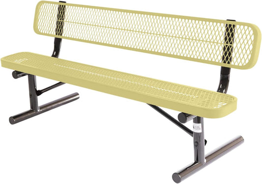 Heavy-Duty Portable Outdoor Bench Thermoplastic Coated, Expanded Metal, Commercial-Grade Seating, Made in America (Portable with Back, 6 Ft, Textured Sandstone)