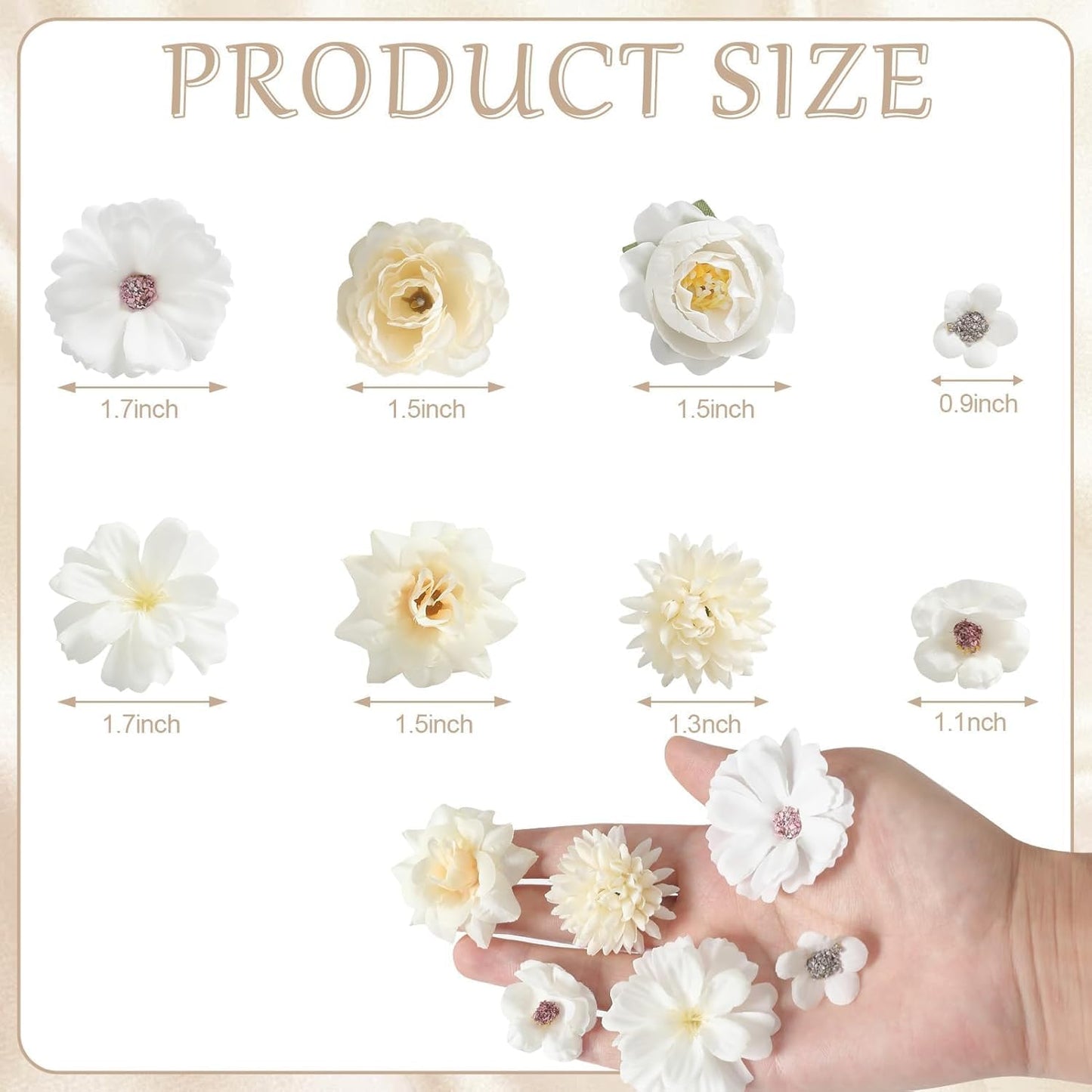 Faux Flower Heads Small Silk Artificial Flower DIY Fake Mini Flowers Rose Daisy Multicolor Flowers Craft Supplies for Wedding Party Wreath Graduation Season Party Home Decor (125, White)