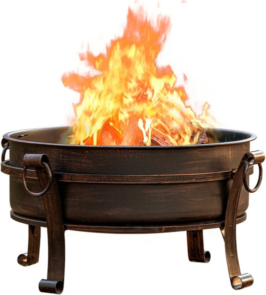 36 Inch Fire Pit with Grill & Lid, Fireplace & Round Table & BBQ 3 in 1 Fire Pit,Heavy Duty Wood Burning Fire Pits for Outside with Fire Poker, Waterproof Cover & Log Grate