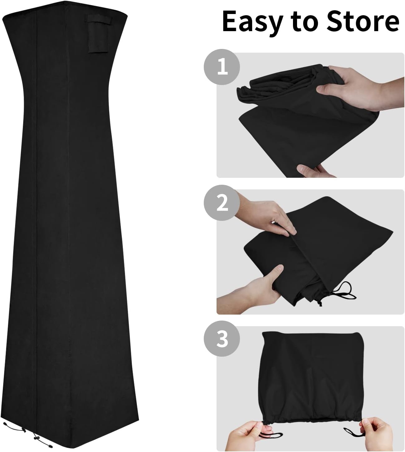 Easy-Going Pyramid Torch Patio Heater Cover with Zipper and Storage Bag, Waterproof Outdoor Heater Cover Dustproof, UV-Resisant, Wind-Resistant (90" H x 23" L x 23" W, Black)