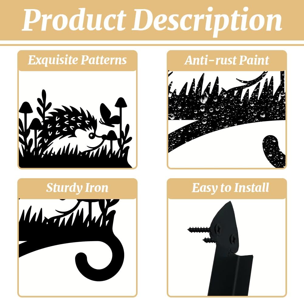 peacoblue Iron Plant Hangers Hooks for Outdoor Indoor Hanging Plants Flower Fern Pots Lantern Bird Feeder Wind Chimes, 12”x14” Weather Resistant Metal Wall Holder for Porch Garden Farmhouse(Hedgehog)