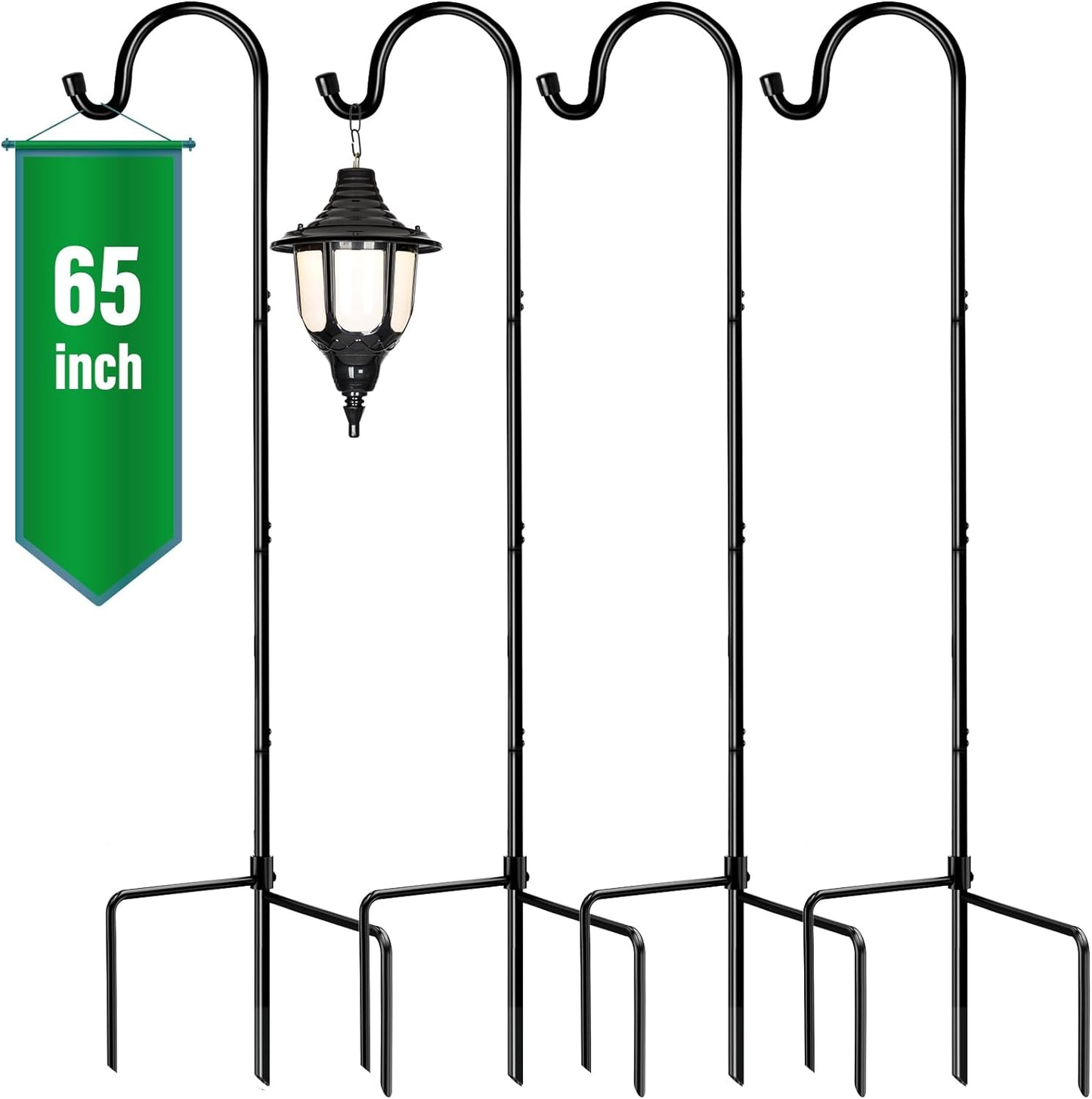 GOFORWILD Shepherd’s Hooks 4 Pack Black, 65 inches Tall, Made of Premium Metal for Garden Decor, Plant Hanger, Lantern Hook, Garden Stake and Wedding Decor, 7016