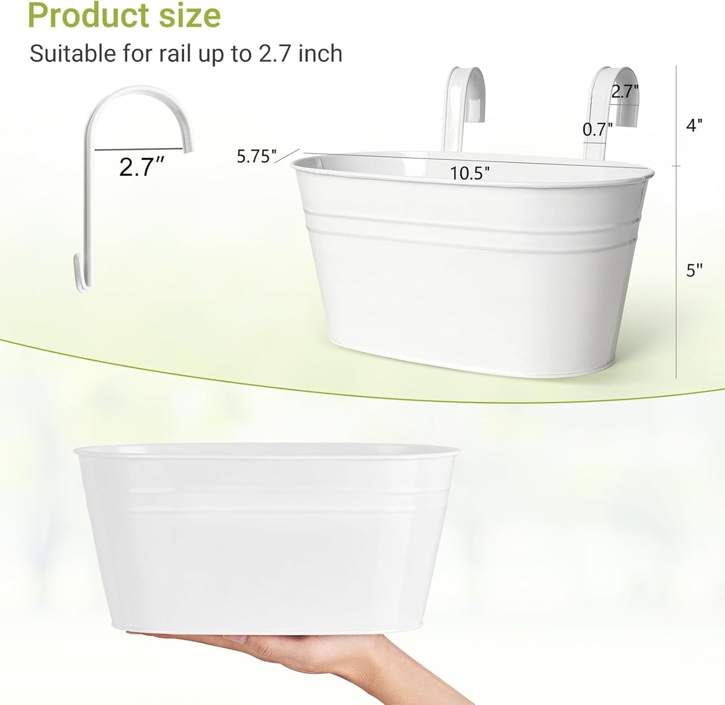 Dahey 3 Pcs Metal Iron Hanging Flower Pots for Railing Fence Hanging Bucket Pots Countryside Style Window Flower Plant Holder with Detachable Hooks Home Decor,White