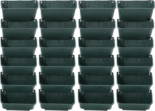 Vertical Wall Planter with 24 Plastic Pots, Wall-Mounted Garden Planter Stackable Wall Hanging Flower Pot Clasp Design with Grooves Drainage Holes for Indoor and Outdoor (Army Green 24)