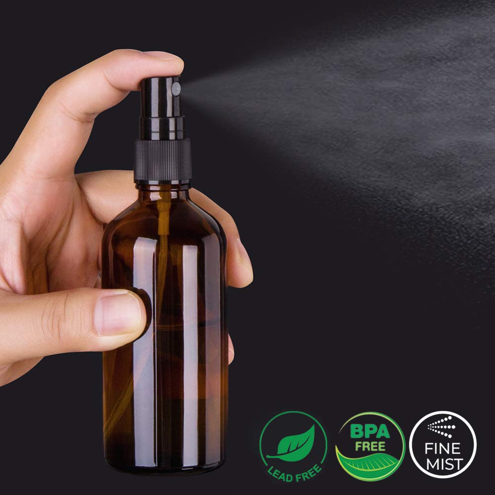 Amber Glass Spray Bottles, 4 oz Small Spray Bottles Fine Mist, Set of 4 (Amber)