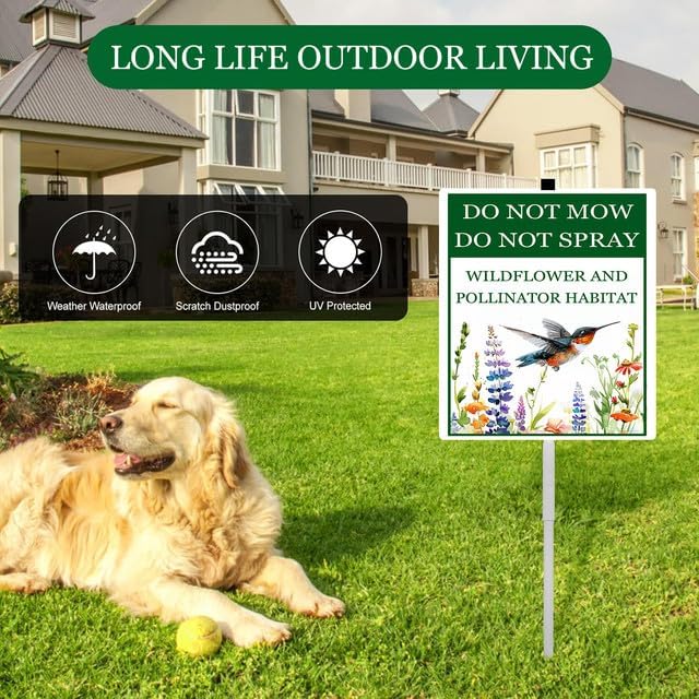 Do Not Mow Do Not Spray Wildflower and Pollinator Habitat Yard Sign With Stakes 8X12 inches Rustproof Reflective Aluminum Pollinator Friendly Garden Sign Stand Outdoor