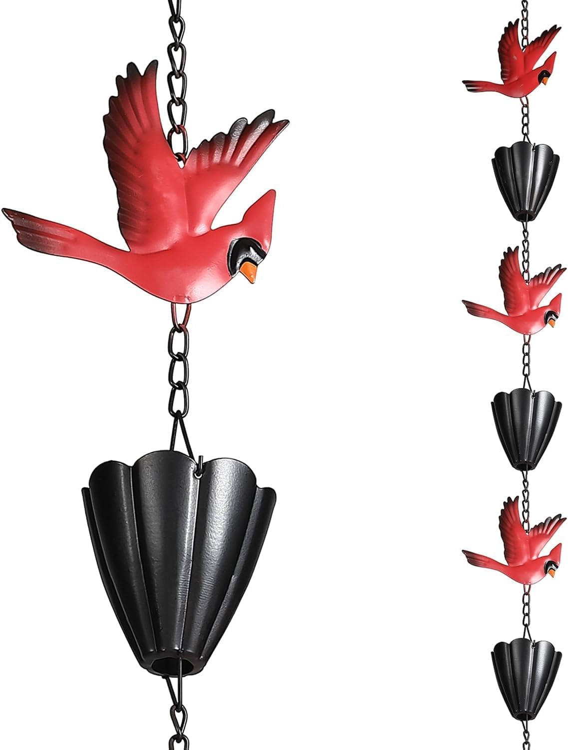 Cardinal Rain Chain, 8.5Ft Rain Chains for Gutters and Downspouts, Metal Decorative Rain Catcher Chain, Bird and Cup Rainwater Gutter Chimes for Outside, Outdoor Garden Decor