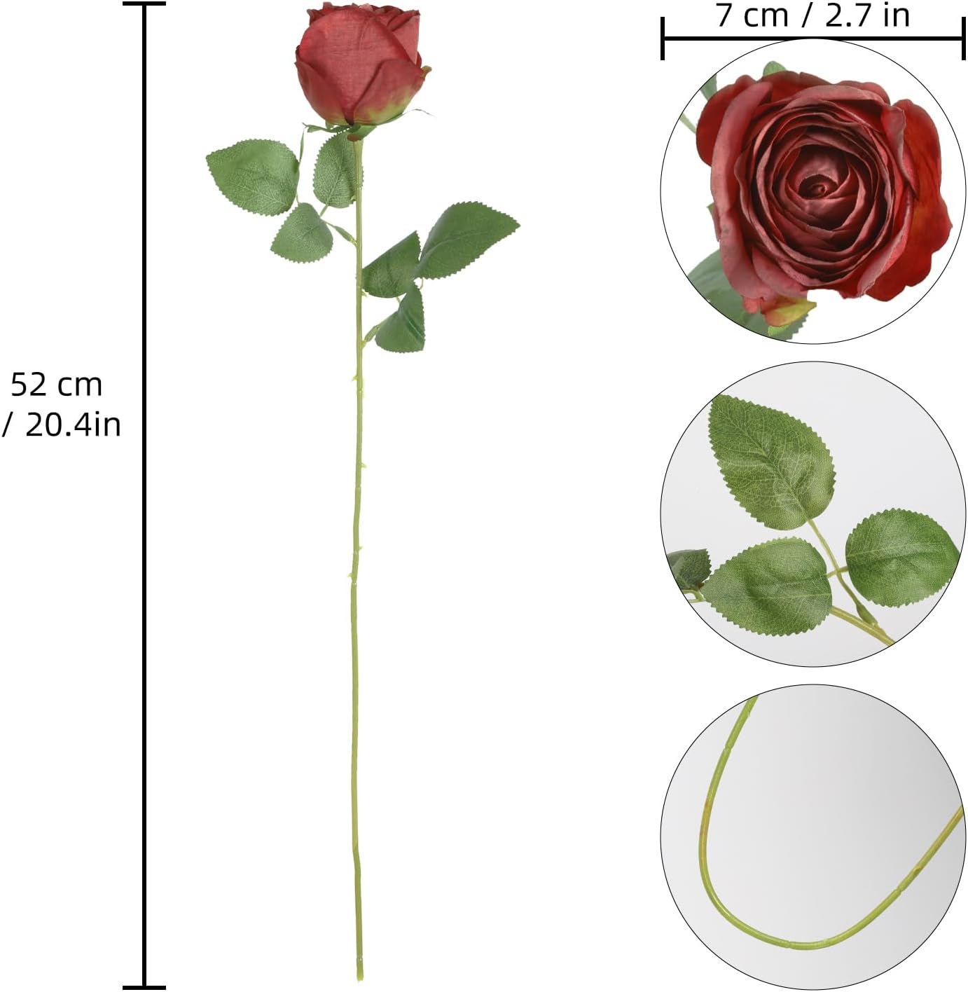 12 pcs Roses Artificial Flowers Vintage Red Burnt Edge Rose 20" Realistic Silk Roses Bouquet with Long Stem for Wedding Party Floral Centerpieces Decoration (Vintage Red)